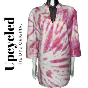 Upcycled Tie Dye Cotton Tunic 3/4 Sleeve Blouse